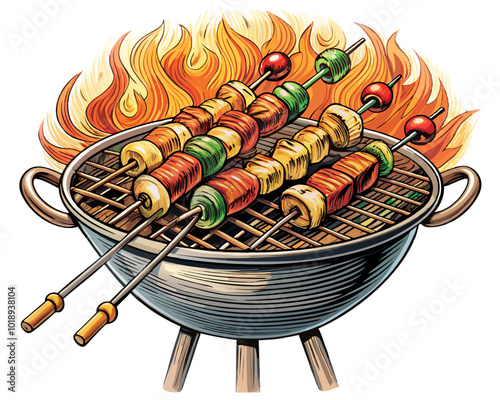 grill with smoke rising vector, Cauldron Over Fire with Rising Steam (3) - High Quality Illustration for Medical and Culinary Use with Detailed Features and Stunning Visuals