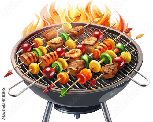 grill with smoke rising vector, Cauldron Over Fire with Rising Steam (1) - High Quality Illustration for Medical and Culinary Use with Detailed Features and Stunning Visuals