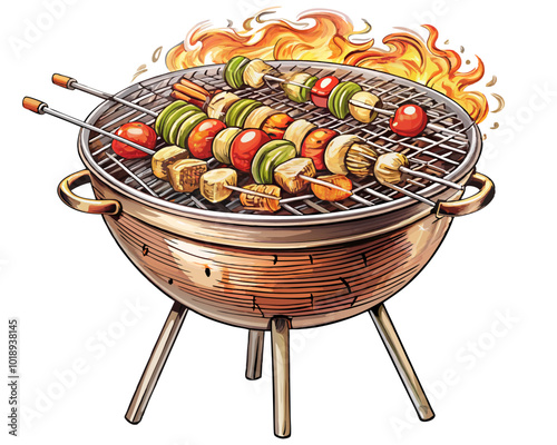 grill with smoke rising vector, Cauldron Over Fire with Rising Steam (4) - High Quality Illustration for Medical and Culinary Use with Detailed Features and Stunning Visuals