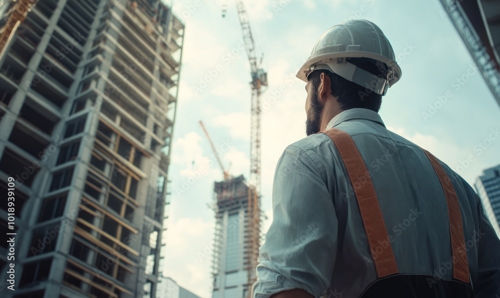Structural engineer inspecting a skyscraper under construction, ensuring safety and precision on Engineer's Day Structural engineer inspecting a skyscraper under construction, ensuring safety and precision on Engineer's Day