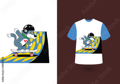 animal skateboard T-shirt design, sicker vector illustration 