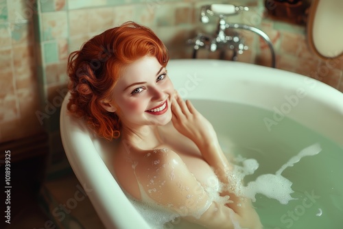 Beauty woman relaxing in bathroom