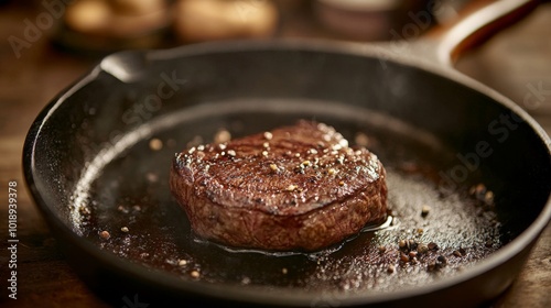 Sizzling Steak in Cast Iron Skillet