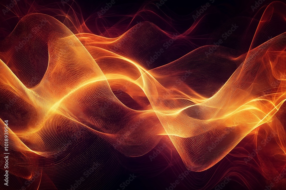 Vibrant orange energy waves flow over a dark backdrop, creating striking digital abstract art visuals. Vibrant orange energy waves flow over a dark backdrop, creating striking digital abstract art visuals.