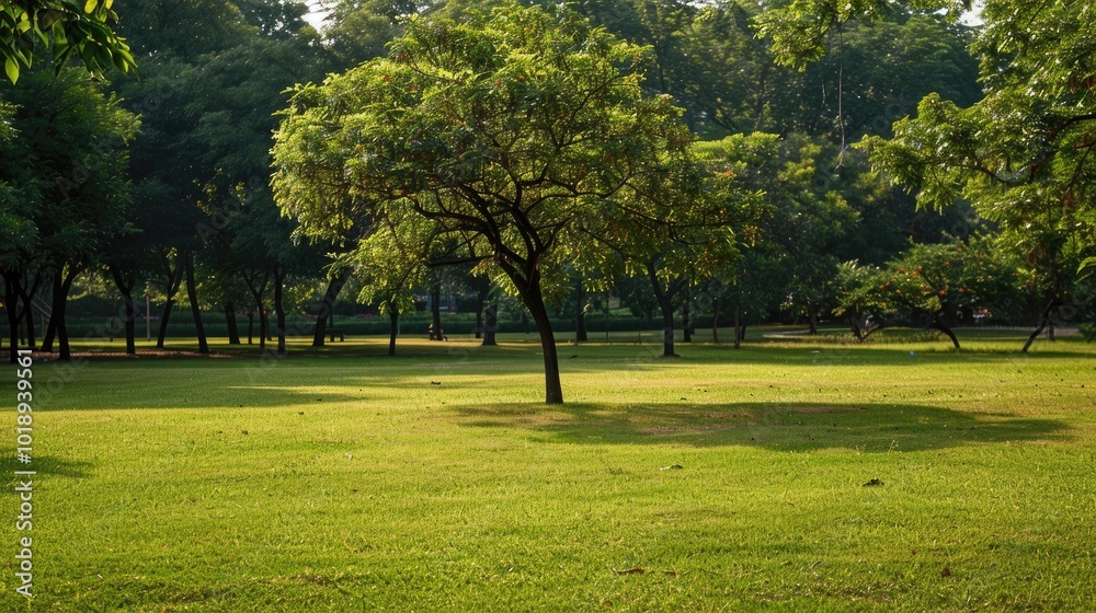 Obraz premium Isolated Tree in the Park on a Bright Summer Day