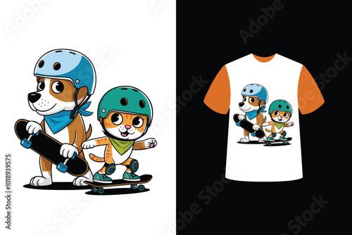animal skateboard T-shirt design, sicker vector illustration 