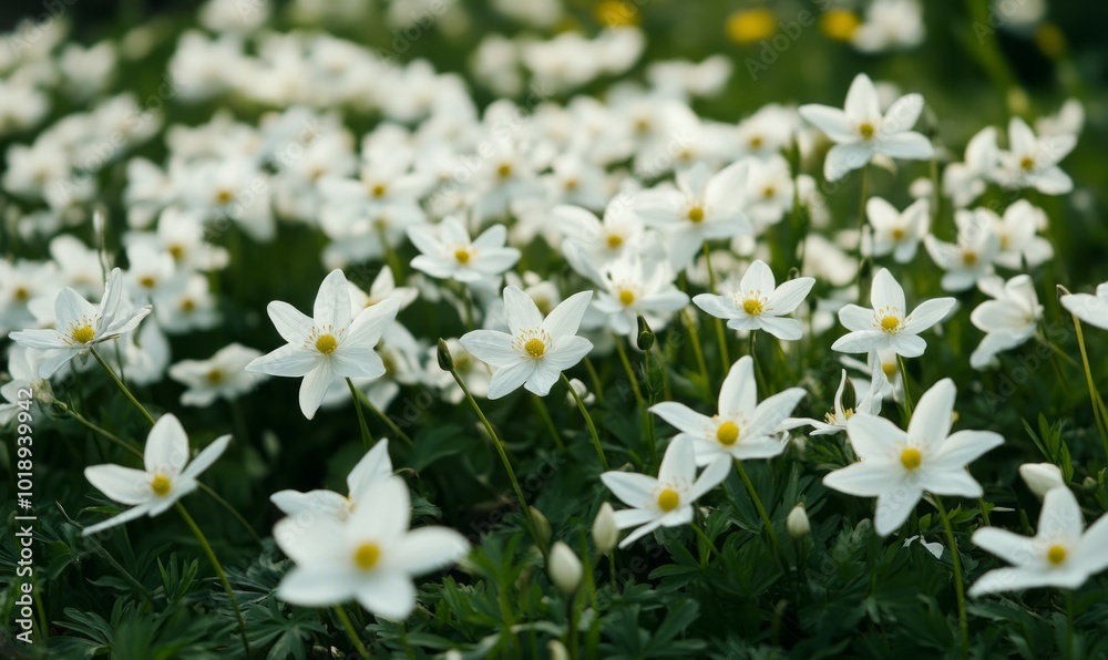 White flowers blooming in the field in spring White flowers blooming in the field in spring