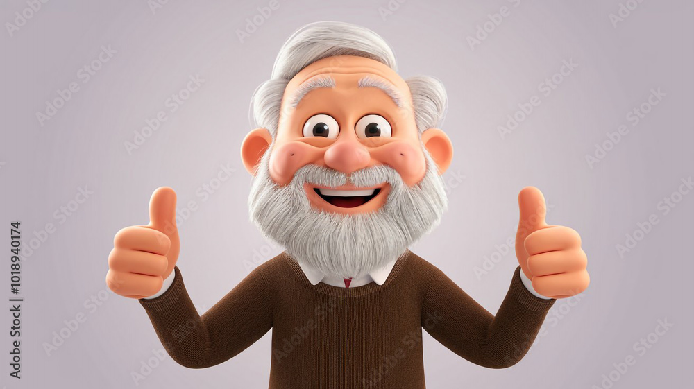 Cheerful Cartoon Senior Giving Thumbs Up  Positive Gesture  Elderly Man  Happy Retirement