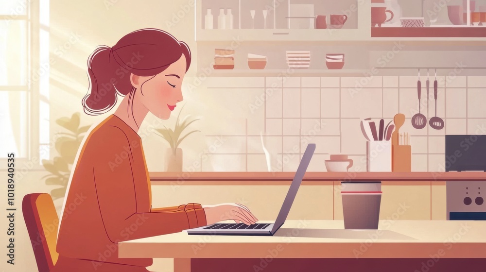 illustration of a woman typing on a laptop