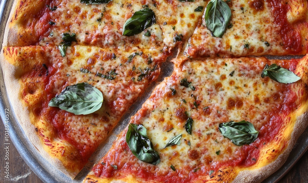 Top shot of new york style pizza Top shot of new york style pizza