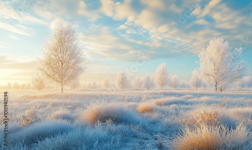 Winter frost on a fall meadow