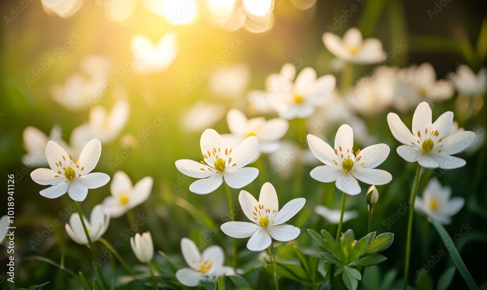 White flowers blooming in the field in spring White flowers blooming in the field in spring