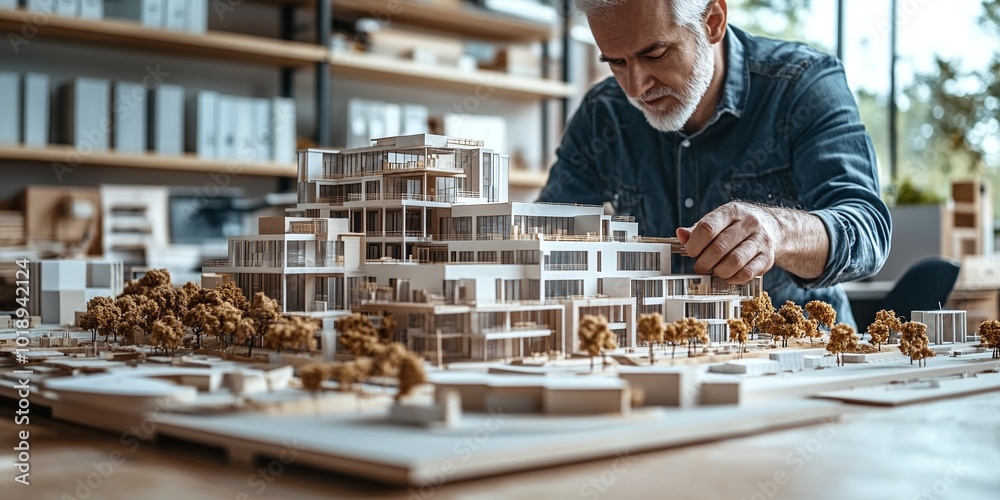 complex scale model on the table as real estate developers, architects, and businessmen collaborate on a new business project, emphasizing urban planning and architectural development complex scale model on the table as real estate developers, architects, and businessmen collaborate on a new business project, emphasizing urban planning and architectural development