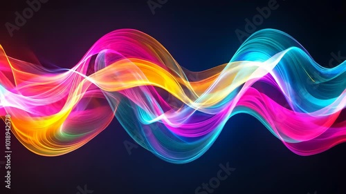 A colorful wave of light dances across a dark background, creating a mesmerizing and abstract image