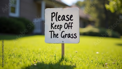 Wallpaper Mural Sign Please Keep Off The Grass on stake in sunny manicured lawn Torontodigital.ca