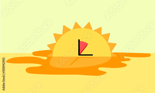 A clock resembling sun shape melting, Daylight saving illustration