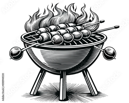 grill with smoke rising vector, Cauldron Over Fire with Rising Steam (14) - High Quality Illustration Featuring Detailed Design Elements for Culinary and Medical Applications