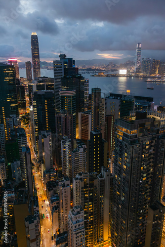 Wallpaper Mural Aerial view of illuminated cityscape with skyscrapers and waterfront Torontodigital.ca