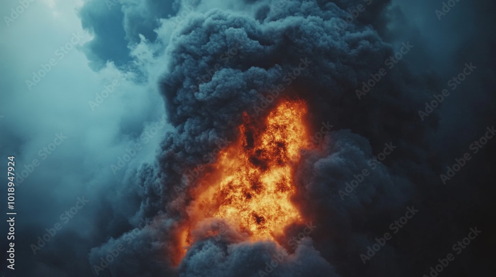 Fototapeta premium Dramatic Fire Erupting Through Dark Clouds