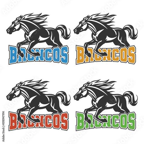 Broncos Illustration Clip Art Design Shape. Mascot Silhouette Icon Vector.	
