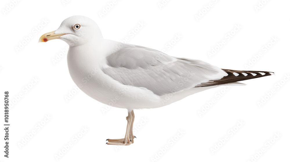 A seagull is standing on a white background A seagull is standing on a white background