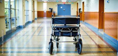 Wheelchair, walker or walking aid standing on a corridor in a retirement home - ai generated photo