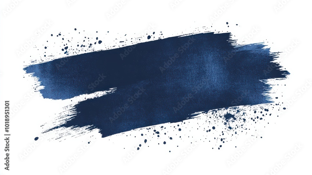 Fototapeta premium Grainy blue bold brush stroke with spray texture. Hand drawn distress damaged edge vintage template, banner. Grainy bold brush strokes texture with small dots. Retro vector background for posters