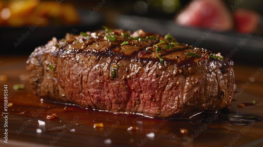 Stunning food photography of a juicy, perfectly cooked steak highlighting rich texture and color