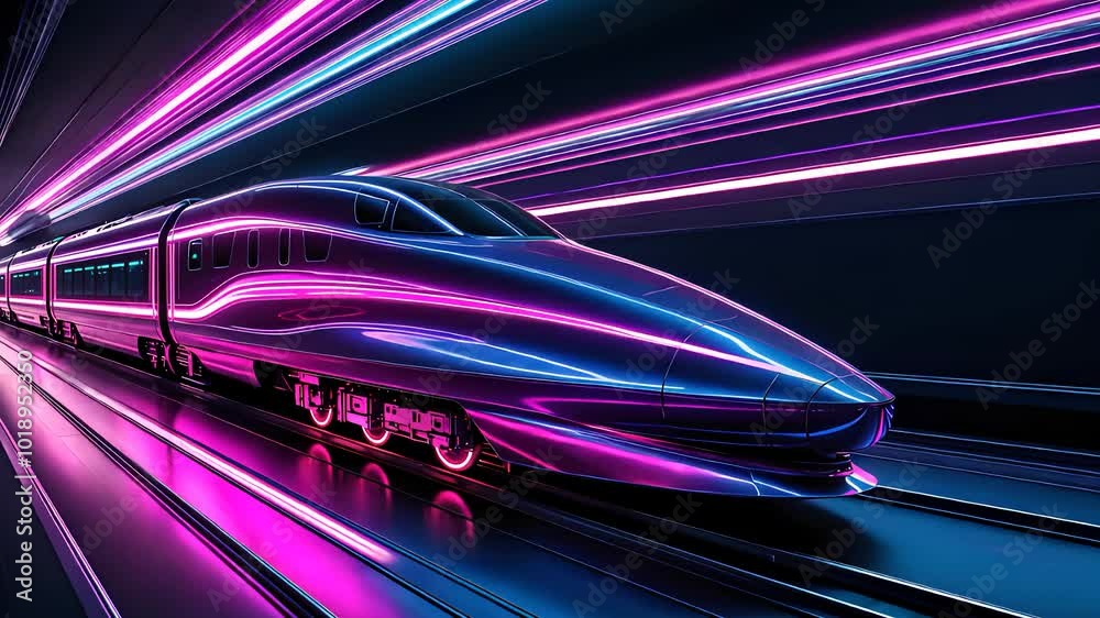 Futuristic High-Speed Train with Neon Light Trails Futuristic High-Speed Train with Neon Light Trails