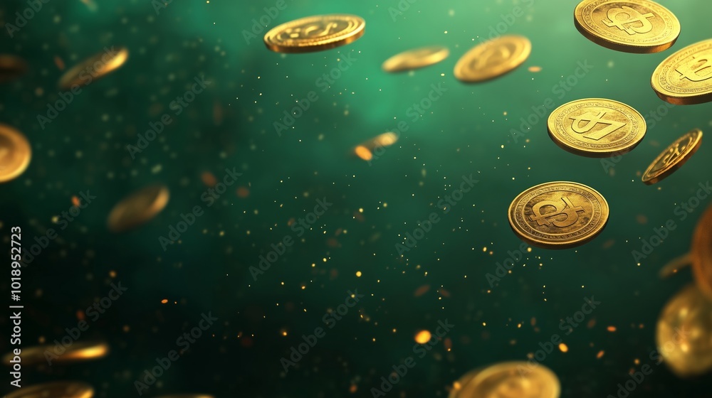 A View of Falling Coins Creating a Glittering Atmosphere