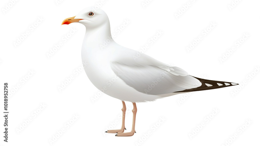 A white seagull stands on a white background A white seagull stands on a white background