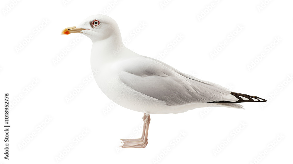 A white seagull stands on a white background A white seagull stands on a white background