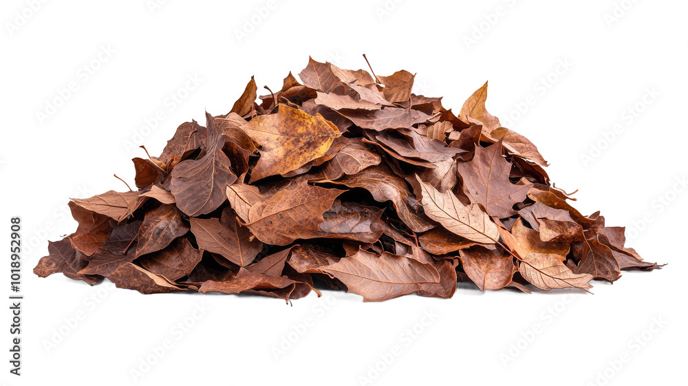 A pile of brown leaves on a white background A pile of brown leaves on a white background