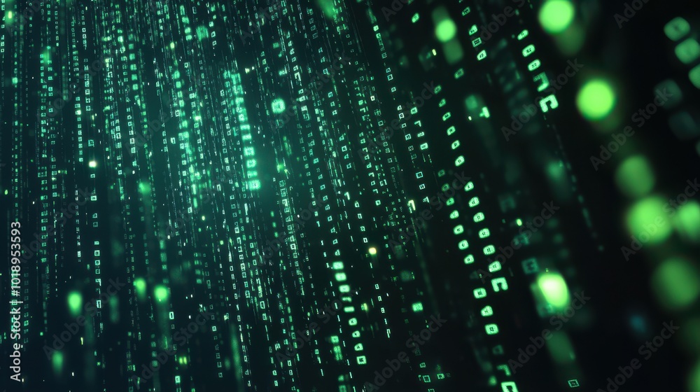 Green matrix background. Falling numbers on screen. Technology stream binary code. Digital vector illustration. Hacking concept Green matrix background. Falling numbers on screen. Technology stream binary code. Digital vector illustration. Hacking concept