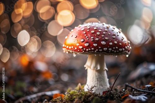 A large poisonous red mushroom in the forest. Fly agaric. Microdosing and poisoning.