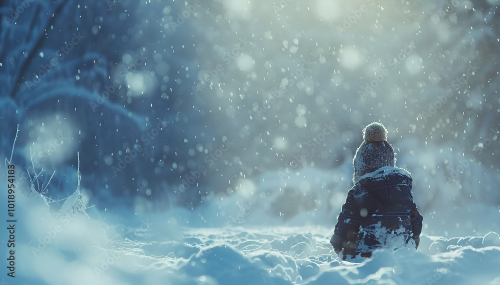 Winter photo of a child playing in the snow. The child is enjoying the winter scene. The child is playing outside against the winter background Winter photo of a child playing in the snow. The child is enjoying the winter scene. The child is playing outside against the winter background