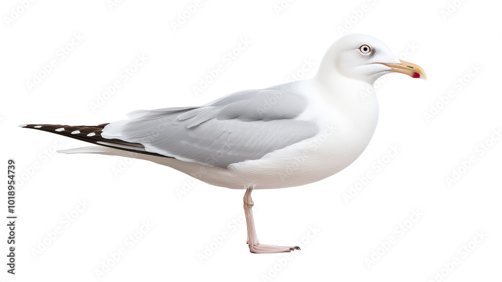 A seagull is standing on a white background A seagull is standing on a white background