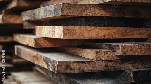 stacked pine timber planks in a factory, ready for processing, highlighting the organized production of wood materials used in carpentry and construction