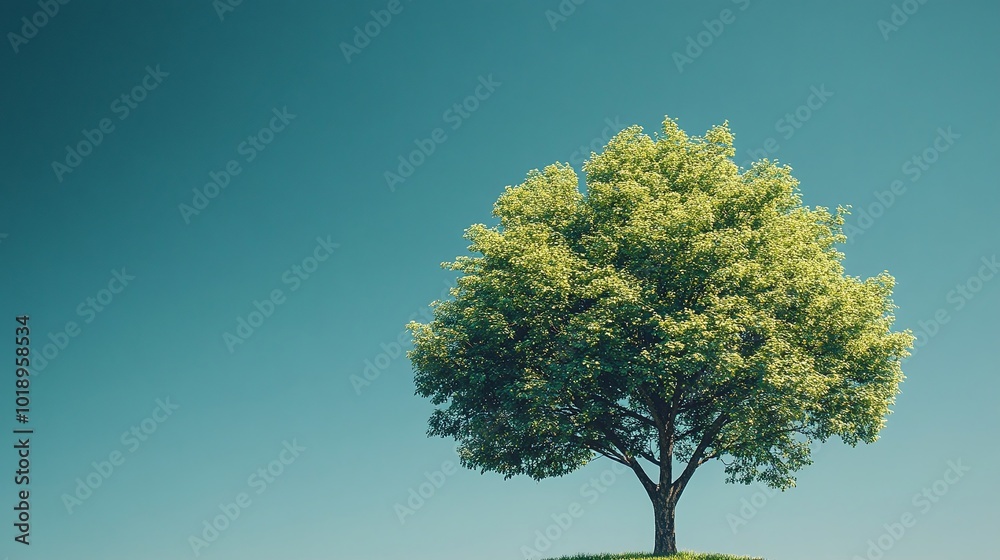 vibrant green tree in a sustainable landscape, symbolizing ecological practices for an environmentally friendly future, with copy space for promoting conservation efforts vibrant green tree in a sustainable landscape, symbolizing ecological practices for an environmentally friendly future, with copy space for promoting conservation efforts