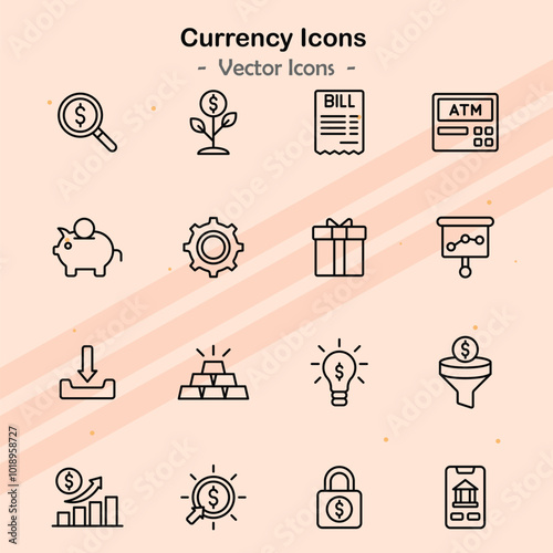 Icons illustrating additional themes in currency and financial transactions.