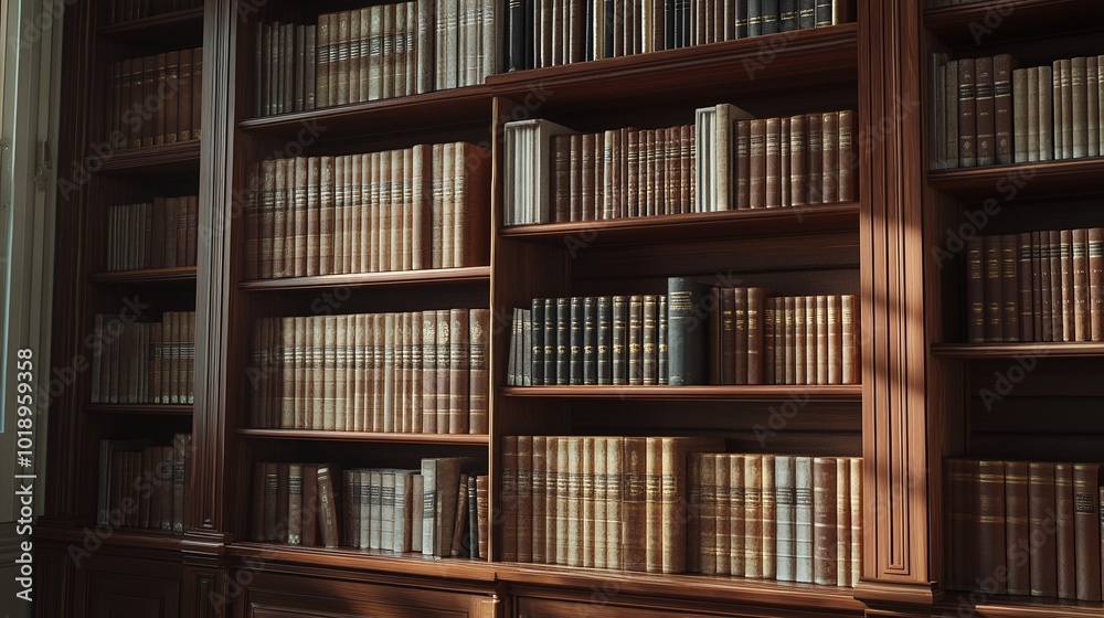 classic oak wood bookcase with hardcover books offering an elegant and intellectual background for virtual meetings, video calls, and professional settings classic oak wood bookcase with hardcover books offering an elegant and intellectual background for virtual meetings, video calls, and professional settings