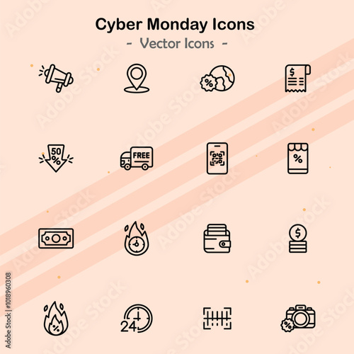 Icons illustrating additional aspects of Cyber Monday events.