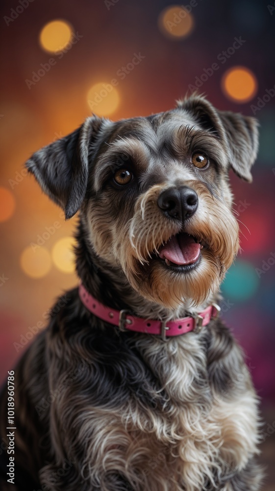portrait of a calm schnauzer dog bokeh on the wallpaper for any something portrait of a calm schnauzer dog bokeh on the wallpaper for any something