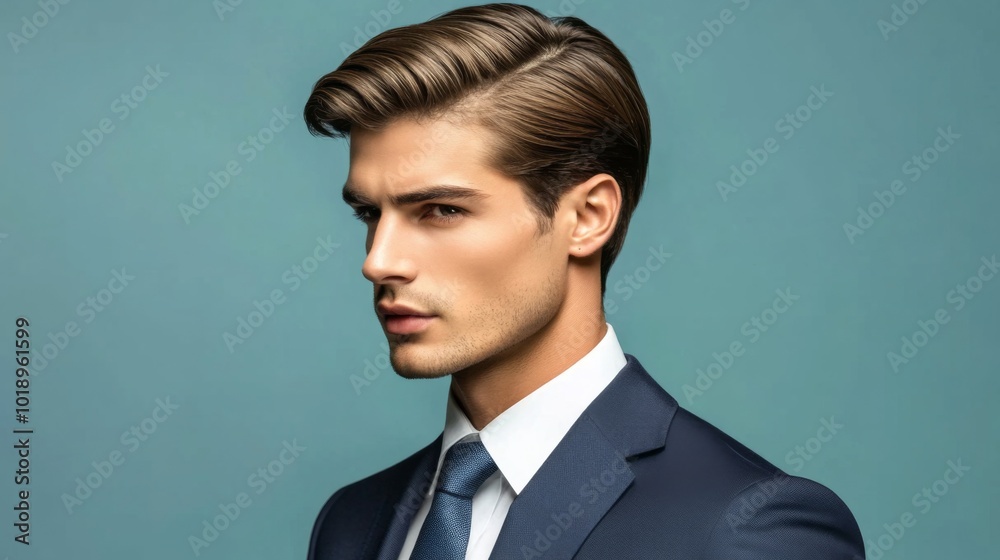 Stylish Man in Suit Against Blue Background Stylish Man in Suit Against Blue Background