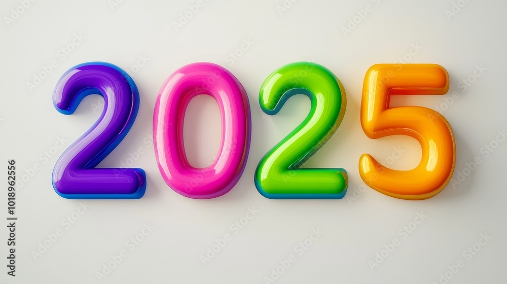 A colorful display of the numbers 2025, designed with a glossy finish, ideal for promotional materials or celebrations. A colorful display of the numbers 2025, designed with a glossy finish, ideal for promotional materials or celebrations.