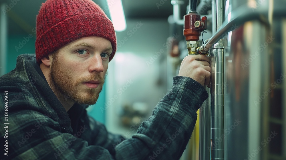 HVAC engineer inspecting heating system before winter, performing safety checks and efficiency optimization to ensure the system functions safely and effectively HVAC engineer inspecting heating system before winter, performing safety checks and efficiency optimization to ensure the system functions safely and effectively
