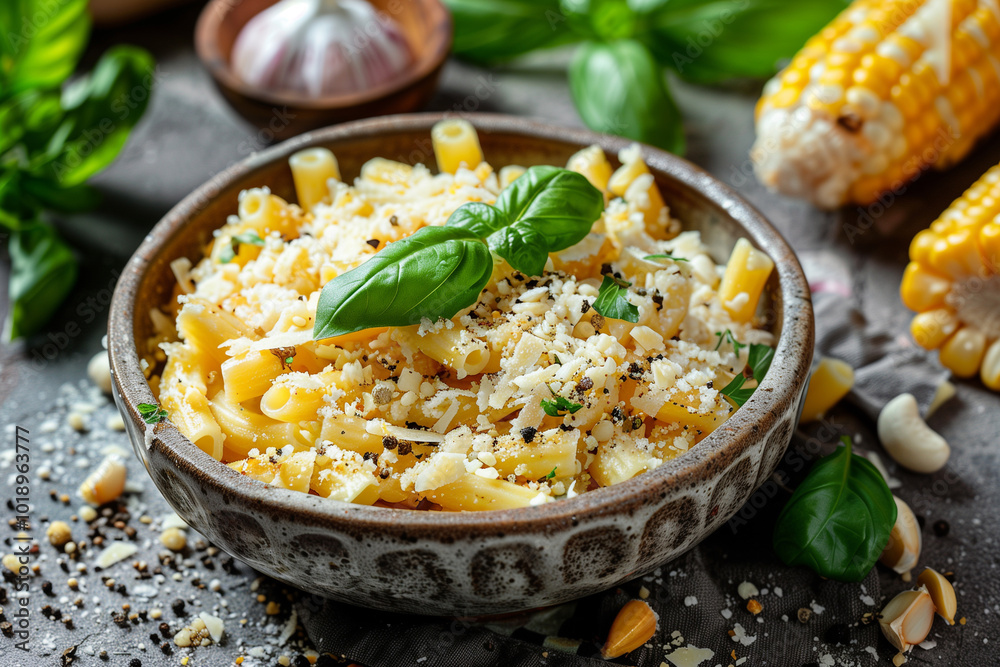 Bowl with pasta and grated cheese Bowl with pasta and grated cheese