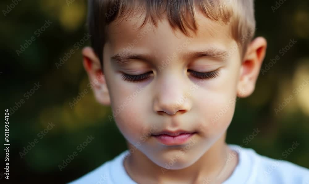 Young Boy in Meditation Portrait Close-Up Young Boy in Meditation Portrait Close-Up