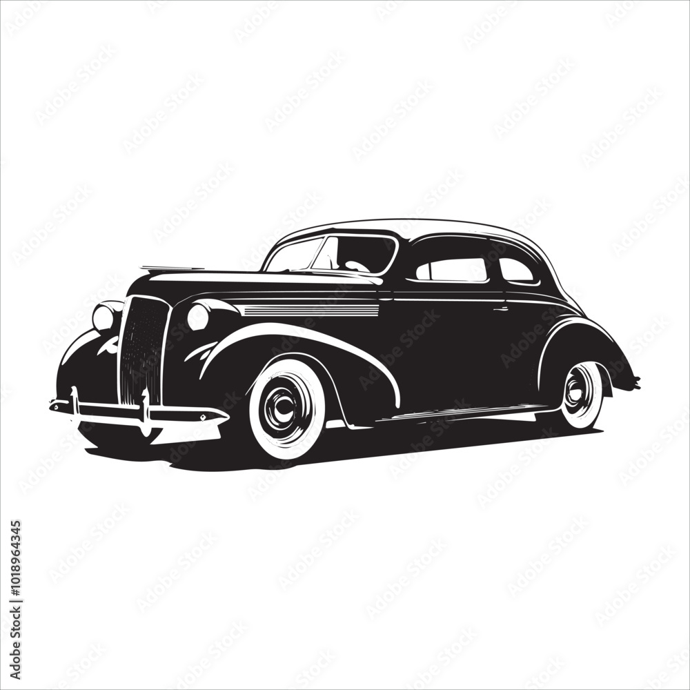 Fototapeta premium american carIllustration of a vintage car vector art. Black lines sticker on white Background, car, auto, automobile, vehicle, transport,