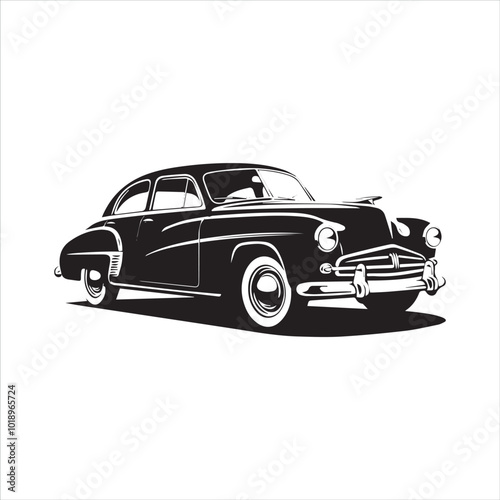 american carIllustration of a vintage car vector art. Black lines  sticker on white Background, car, auto, automobile, vehicle, transport,